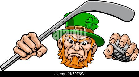 Hockey sur glace Lepremun, mascotte de sport, dessin animé Illustration de Vecteur