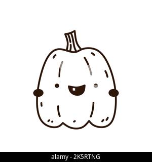Citrouille mignonne et amusante isolée sur fond blanc. Illustration vectorielle dessinée à la main, style doodle. Caractère kawaii. Parfait pour les cartes, les décorations, Illustration de Vecteur