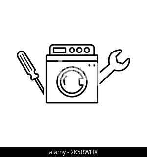 Icône de ligne d'outil de clé. Panneau d'entretien de réparation de lave-linge. Elément d'application plat de conception de qualité. Icône de lave-linge modifiable. Vecteur Illustration de Vecteur