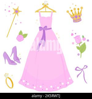 Belle robe de princesse rose. Jeu d'illustrations Banque D'Images