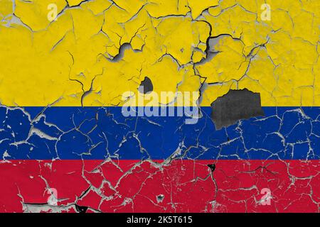 3D drapeau de la Colombie sur un vieux mur de pierre. Banque D'Images