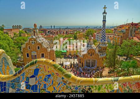 Parc Guell, le Gaudi a créé un parc design à Barcelone, en Espagne. Banque D'Images