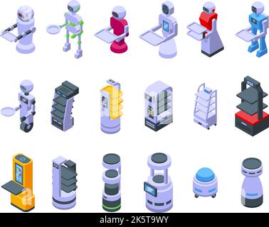 Les icônes de serveur de robot définissent le vecteur isométrique. Serveur domestique. Ordinateur domestique Illustration de Vecteur