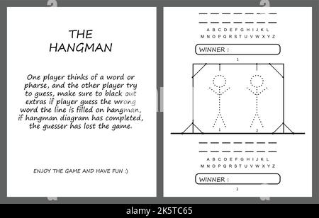 Page de jeu Hangman vecteur, page de bloc-notes d'activités pour enfants. Modèle de vecteur de jeu papier pour enfants eps10. Illustration de Vecteur