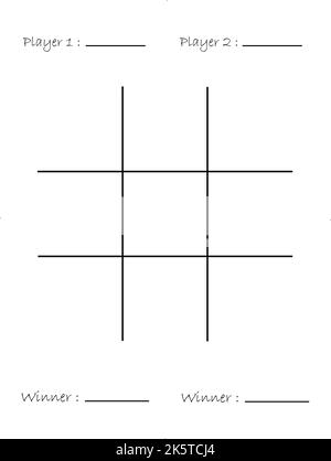 Table TIC TAC TOE, page d'activité pour enfants avec le nom du joueur et le nom du gagnant. Illustration de Vecteur