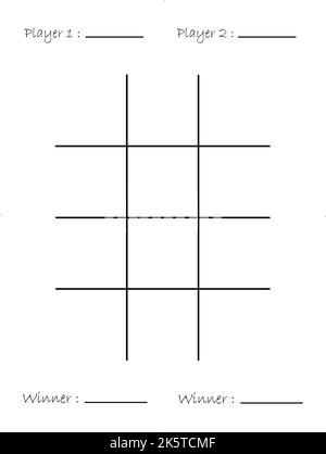 Table TIC TAC TOE, page d'activité pour enfants avec le nom du joueur et le nom du gagnant. Illustration de Vecteur