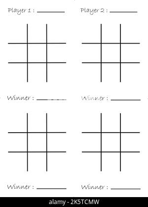 Table TIC TAC TOE, page d'activité pour enfants avec le nom du joueur et le nom du gagnant. Illustration de Vecteur