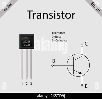 Composant électronique du transistor avec son schéma de symbole illustration du vecteur eps 10. Illustration de Vecteur