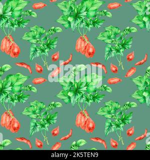 Motif sans couture de broussailles de patates douces illustration aquarelle isolée. Batata de légumes crus, plantes de jardin, tige avec feuillage peint à la main. Conception Banque D'Images