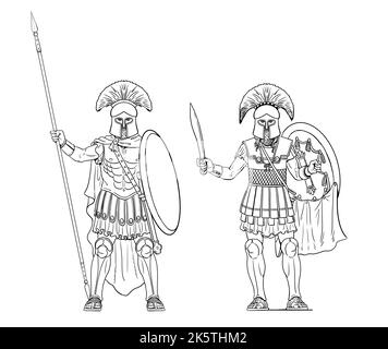 Guerriers anciens. Hoplites grecs. Illustration avec le guerrier Spartan. Banque D'Images