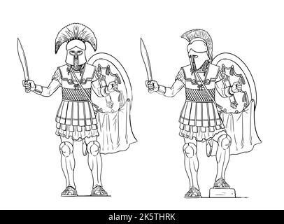 Guerriers anciens. Hoplites grecs. Illustration avec le guerrier Spartan. Banque D'Images