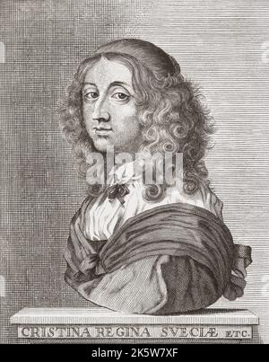 Christina, 1626 – 1689. Reine de Suède de 1632 à 1654. D'une impression de Richard Collins après la peinture de Sébastien Bourdon. Banque D'Images