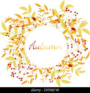 Feuilles d'automne et baies mûres. Cadre rond d'automne. Pour votre conception. Illustration vectorielle. Illustration de Vecteur