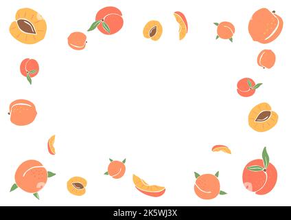 Cadre avec pêches de couleur. Fruits et feuilles décoratifs. Illustration de Vecteur