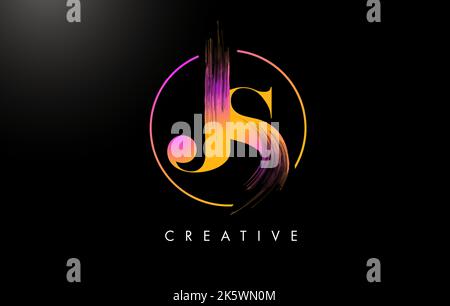 JS Pinceau lettre logo Design. Logo Orange Violet Paint icône de l'outil de création de cercles avec design élégant. Illustration de Vecteur