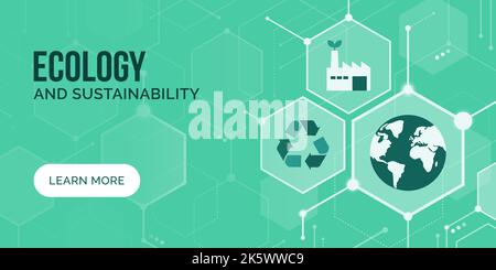 Écologie et durabilité, bannière abstraite conceptuelle avec icônes et espace de copie Illustration de Vecteur