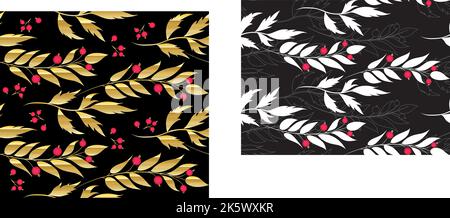 Motif sans couture avec baies rouges et feuilles blanches. Élégant motif fleuri sans couture Illustration de Vecteur