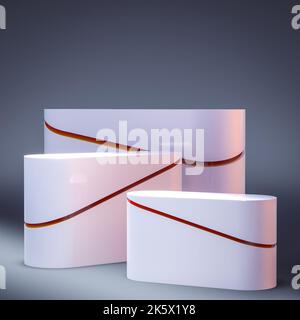 podiums blancs avec bande rouge. 3d rendu Banque D'Images