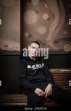 Paris, France, 31 janvier 2020. Le chanteur de rap britannique de Manchester Aitch pose à la salle de concert la boule Noire à Paris. Photo Michel Rubinel Banque D'Images