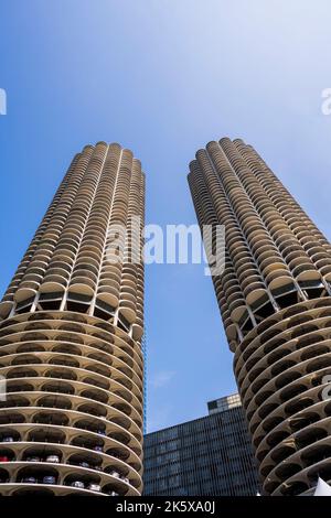 Complexe résidentiel de Marina City conçu par l'architecte Bertrand Goldberg, Chicago, Illinois, États-Unis Banque D'Images