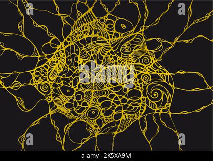 Dessin d'art neurographique Mindfulness connexion neurones Illustration vecteur noir et or Illustration de Vecteur