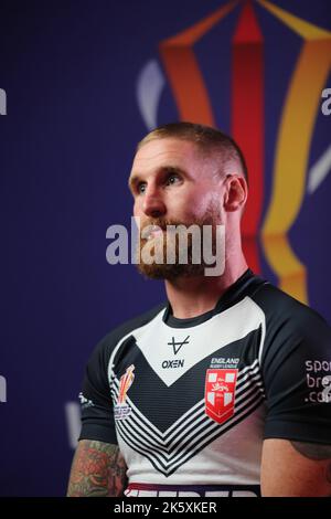 Manchester, Royaume-Uni. 10th octobre 2022. Musée des sciences et de l'industrie, Liverpool Road, Manchester, 10th octobre 2022. Lancement 2021 du tournoi de la coupe du monde de rugby Sam Tomkins d'Angleterre parle lors du lancement du tournoi de la coupe du monde de rugby 2021 crédit : Touchlinepics/Alamy Live News Banque D'Images