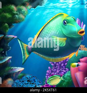 photos de magnifiques poissons tropicaux verts sous la mer Banque D'Images