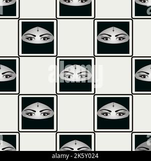 Les yeux des femmes musulmanes portent un motif hijab sans couture de couleur noire pour n'importe quel design. Illustration géométrique Banque D'Images