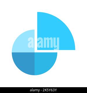 Diagramme en anneau divisé en 4 sections bleues monochromes. Diagramme circulaire avec un fragment séparé. Icône de roue d'infographie. Forme de cercle coupée en quatre parties égales. Illustration vectorielle plate Illustration de Vecteur