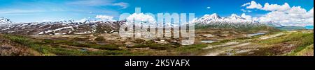 Vue panoramique vers l'ouest depuis Haines Highway vers le parc provincial Tatshenshini-Alsek et la chaîne d'Alsek ; Alaska ; États-Unis Banque D'Images