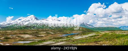 Vue panoramique vers l'ouest depuis Haines Highway vers le parc provincial Tatshenshini-Alsek et la chaîne d'Alsek ; Alaska ; États-Unis Banque D'Images