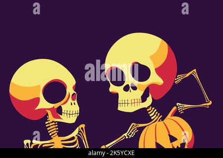 Un gros plan d'un arrière-plan mignon de squelettes d'Halloween Illustration de Vecteur