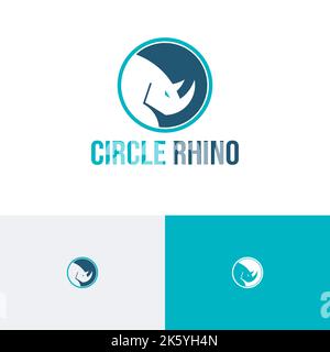 Circle Rhino Rhinoceros Animal Zoo Negative Space logo Illustration de Vecteur