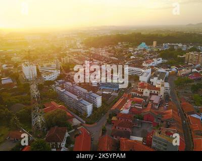 Vue aérienne de la ville de Malacca au lever du soleil Banque D'Images