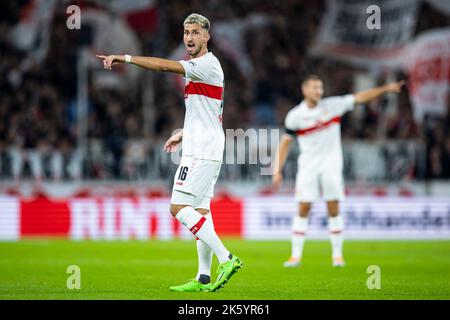 Stuttgart, Allemagne. 09th octobre 2022. Football: Bundesliga, VfB Stuttgart - 1. FC Union Berlin, Matchday 9, Mercedes-Benz Arena. Gestes Atakan Karazor à Stuttgart. Credit: Tom Weller/dpa - Nutzung nur nach schriftlicher Vereinbarung mit der dpa/Alay Live News Banque D'Images