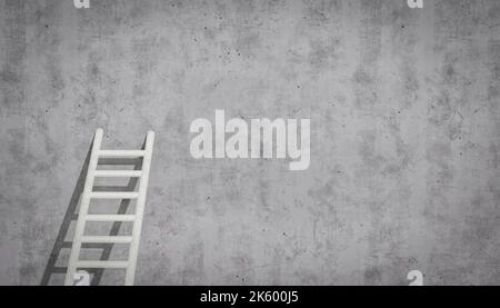 échelle inclinée contre un mur en béton gris. Escalier échelle inclinaison contre un mur en béton gris. Espace libre pour votre message, annonce ou publicité. Banque D'Images