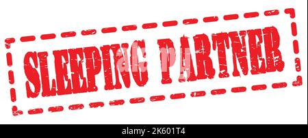 Texte « SLEEPING PARTNER » inscrit sur l'étiquette rouge en forme de tiret. Banque D'Images