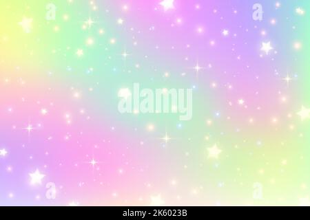 Arrière-plan Rainbow FANTASY. Illustration holographique dans des couleurs pastel. Joli dessin animé en toile de fond. Ciel multicolore et lumineux avec étoiles. Vecteur. Illustration de Vecteur