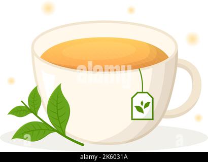 Tisane avec des feuilles de camomille de la santé boire vert pour augmenter l'endurance dans le modèle dessin main dessin dessin dessin dessin dessin du fond plat Illustration Illustration de Vecteur