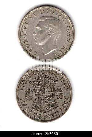 Pièces de la demi-couronne de Grande-Bretagne vintage mettant en vedette le roi George VI Banque D'Images