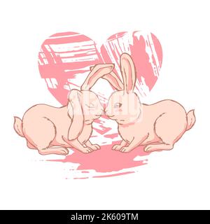Deux lapins mignons sont assis. Illustration de Vecteur