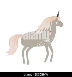 Mignon cheval licorne de style scandinave. Illustration vectorielle isolée sur blanc Illustration de Vecteur