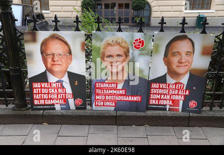 STOCKHOLM, SUÈDE - 22 AOÛT 2018 : affiches politiques des sociaux-démocrates (Socialdemokraterna) avant les élections générales suédoises (prévues pour septembre) Banque D'Images