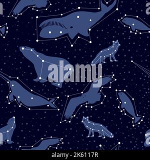 Ciel arctique. Constellations d'animaux. Motif sans couture. Figures des animaux Illustration de Vecteur