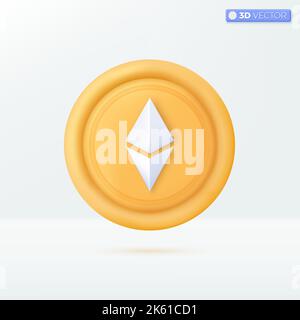 Symboles d'icône de la crypto-monnaie Ethereum coins. Blockchain, finance, concept d'investissement de risque. 3D illustrations vectorielles isolées. Dessin animé pastel Minim Illustration de Vecteur