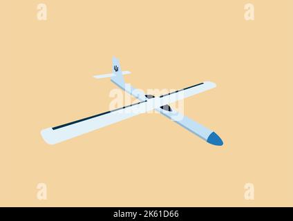 illustration d'un avion militaire de défense avec le symbole national ukrainien trident isolé sur l'illustration beige Illustration de Vecteur