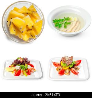Desserts et collations ensemble collage sur un fond blanc Banque D'Images