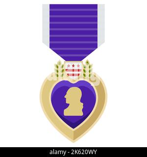 Médaille américaine coeur violet. Ordre du courage. illustration vectorielle plate. Illustration de Vecteur