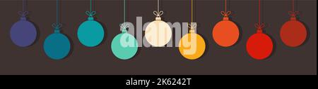 Décorations de boules de Noël dans des couleurs rétro sur fond sombre. Illustration vectorielle. Illustration de Vecteur