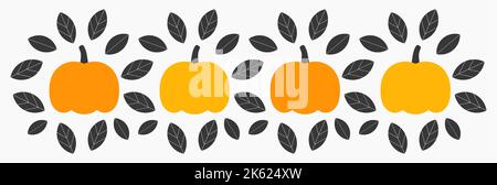 Bordure décorative de citrouilles et de feuilles d'automne. Illustration vectorielle. Illustration de Vecteur